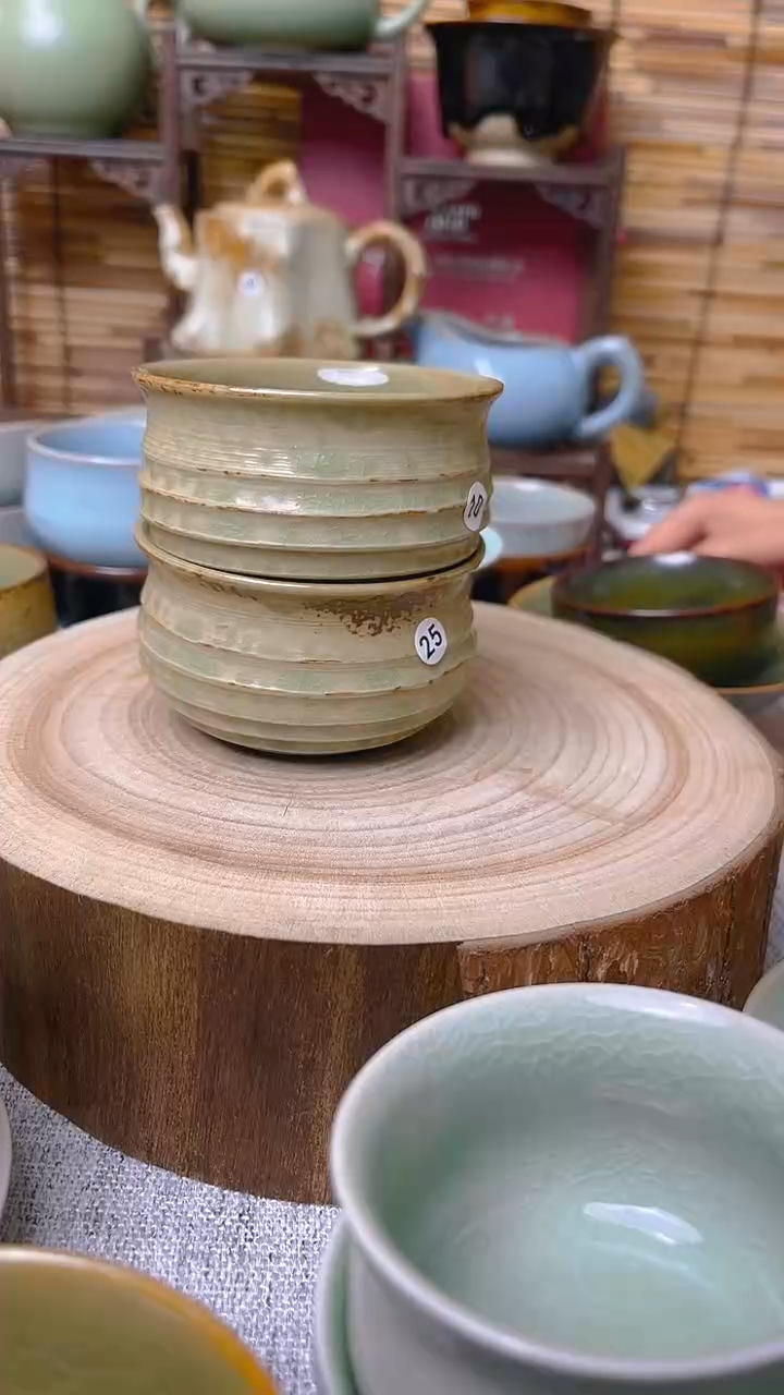 【闪购商品】瓷片原生态原矿草木灰弦纹杯1