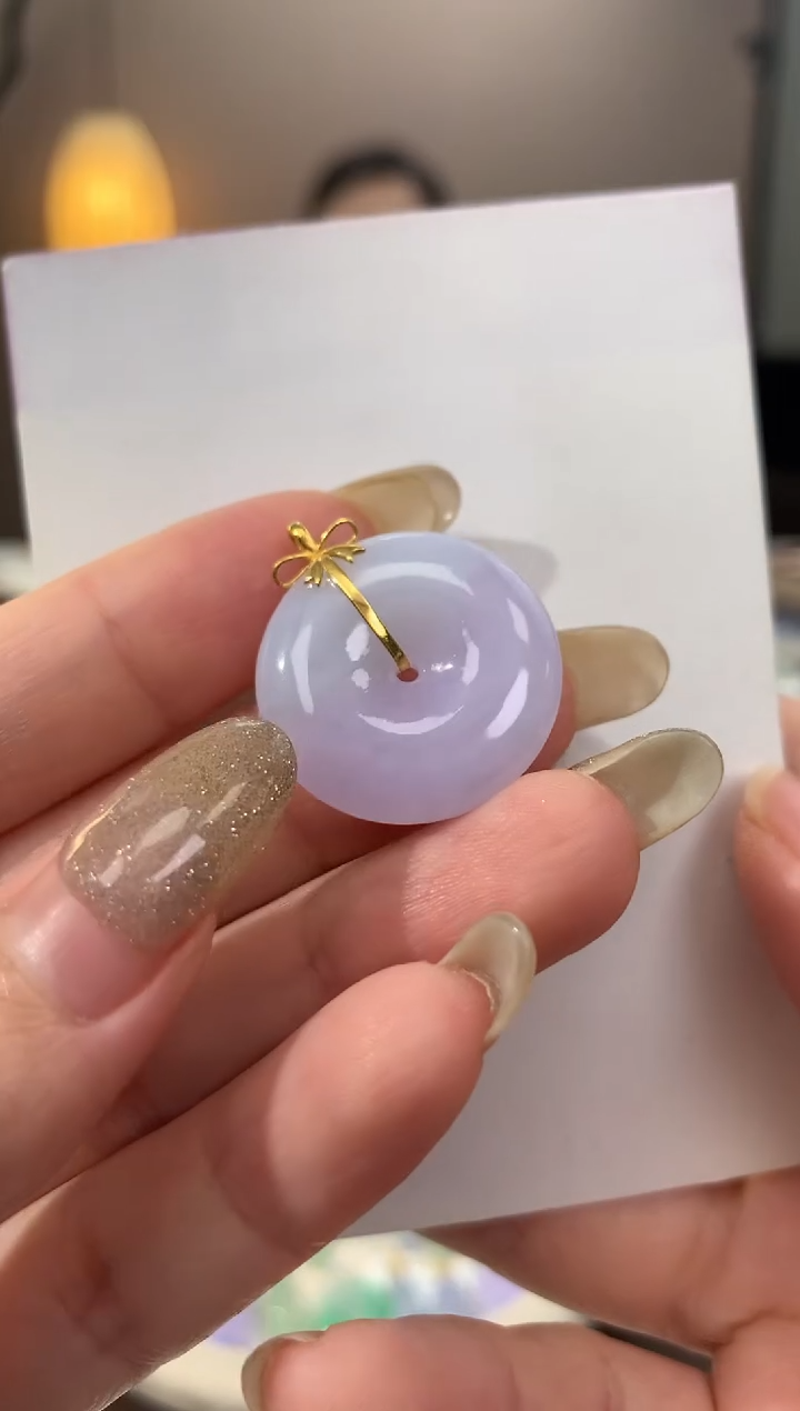 翡翠18K金镶嵌颈饰天然缅甸a货翡翠