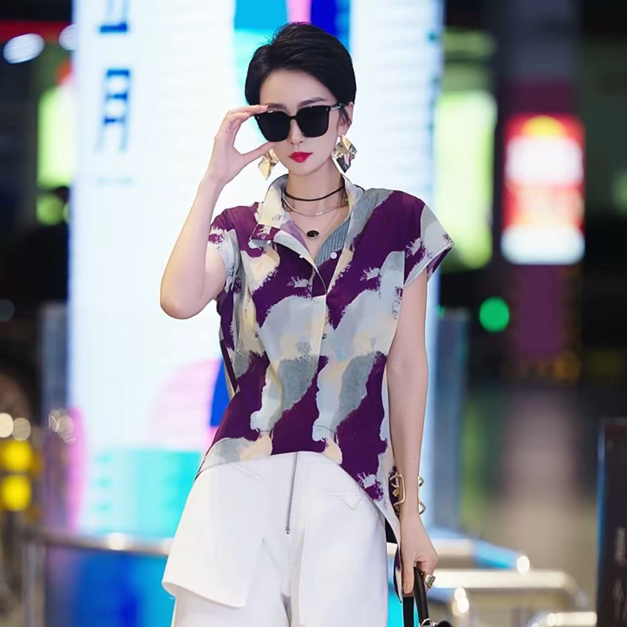 （萱萱严选）原创休闲气质时尚设计感撞色衬衫上衣