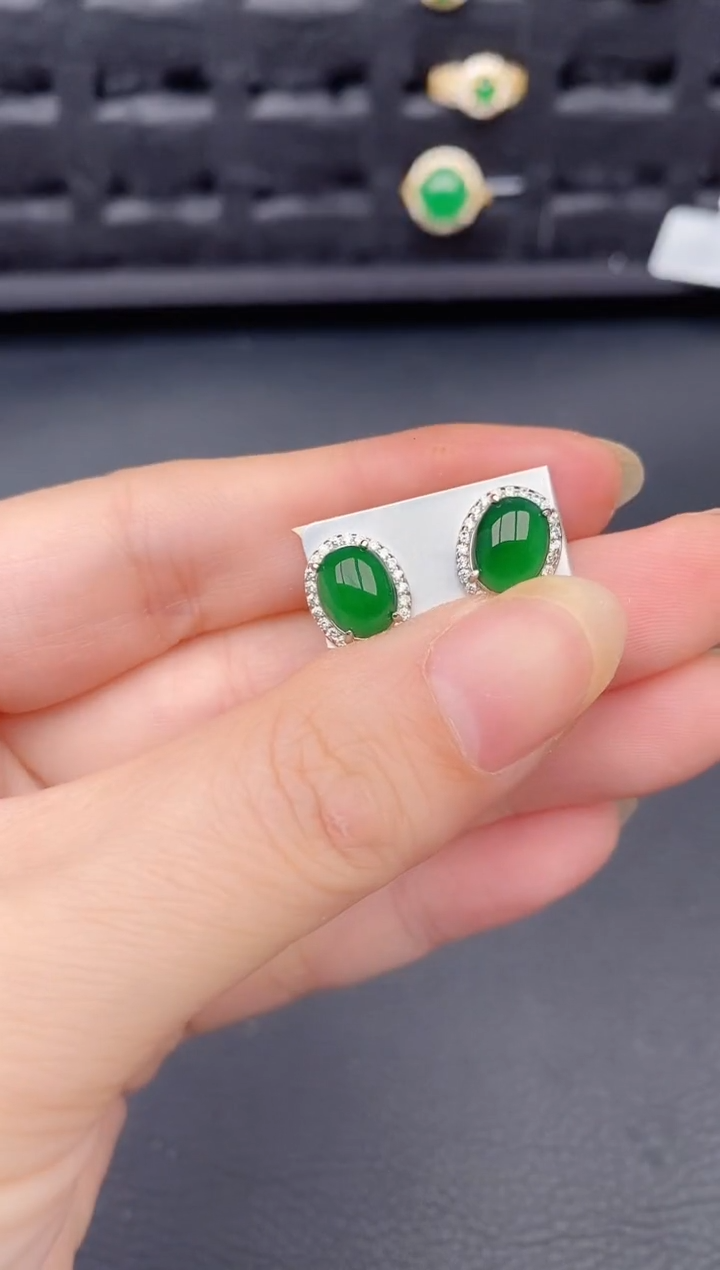 银S925镶嵌翡翠耳饰天然a货翡翠264