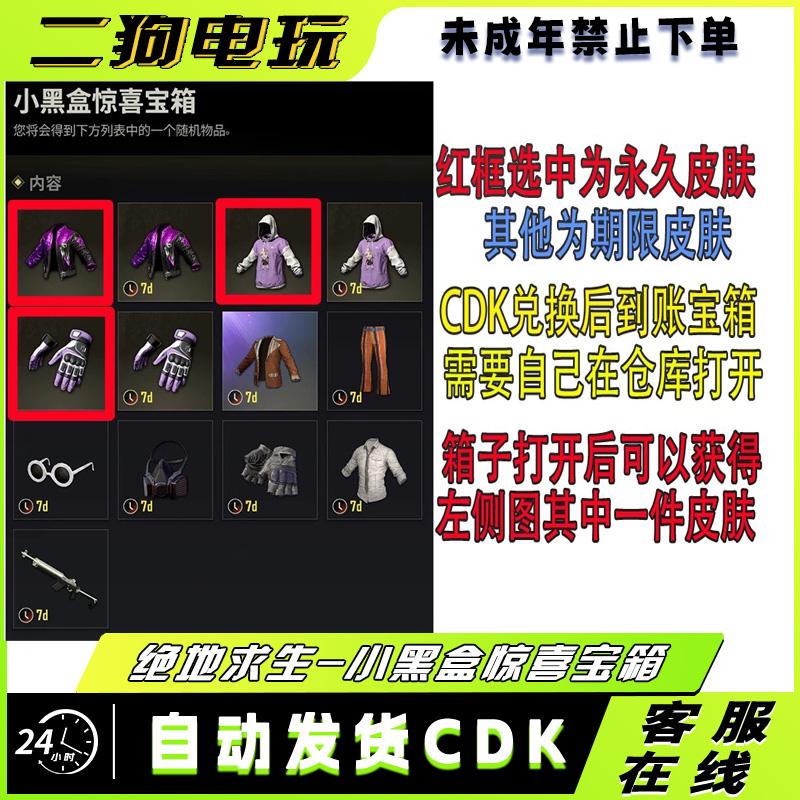 PUBG绝地求生小黑盒惊喜宝箱吃鸡皮肤宝箱CDK【未成年禁止下单】