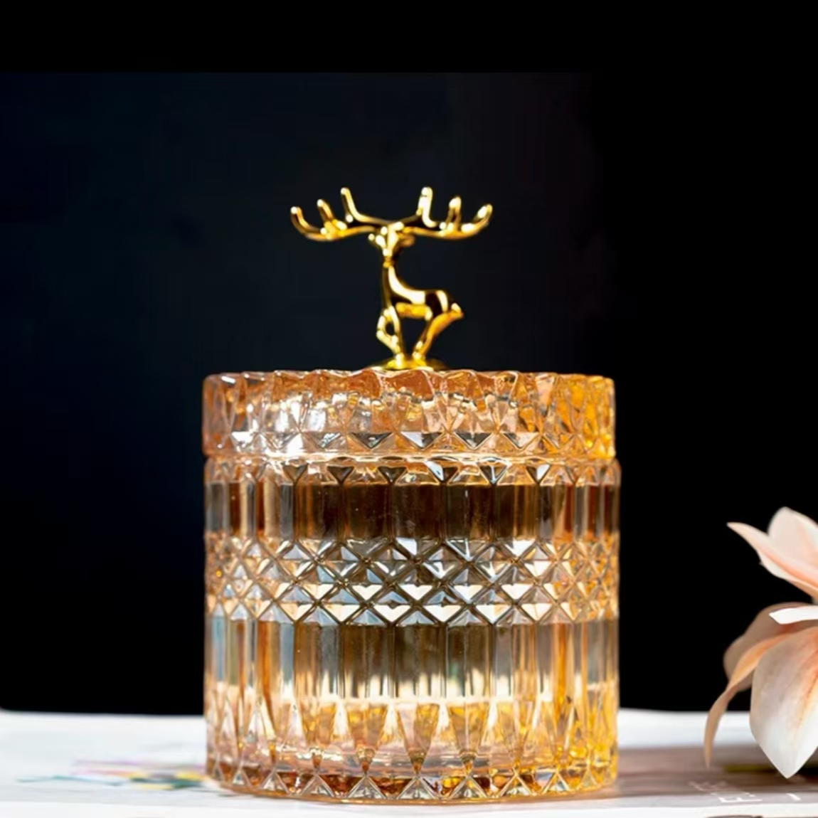 鹿角收纳罐简约时尚手持桌面收纳罐收纳盒琥珀色鹿角装饰摆件