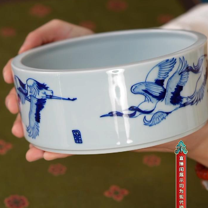【小乔赏瓷】古聿老友珍玩青花仙鹤水洗guyu555茶道/零配