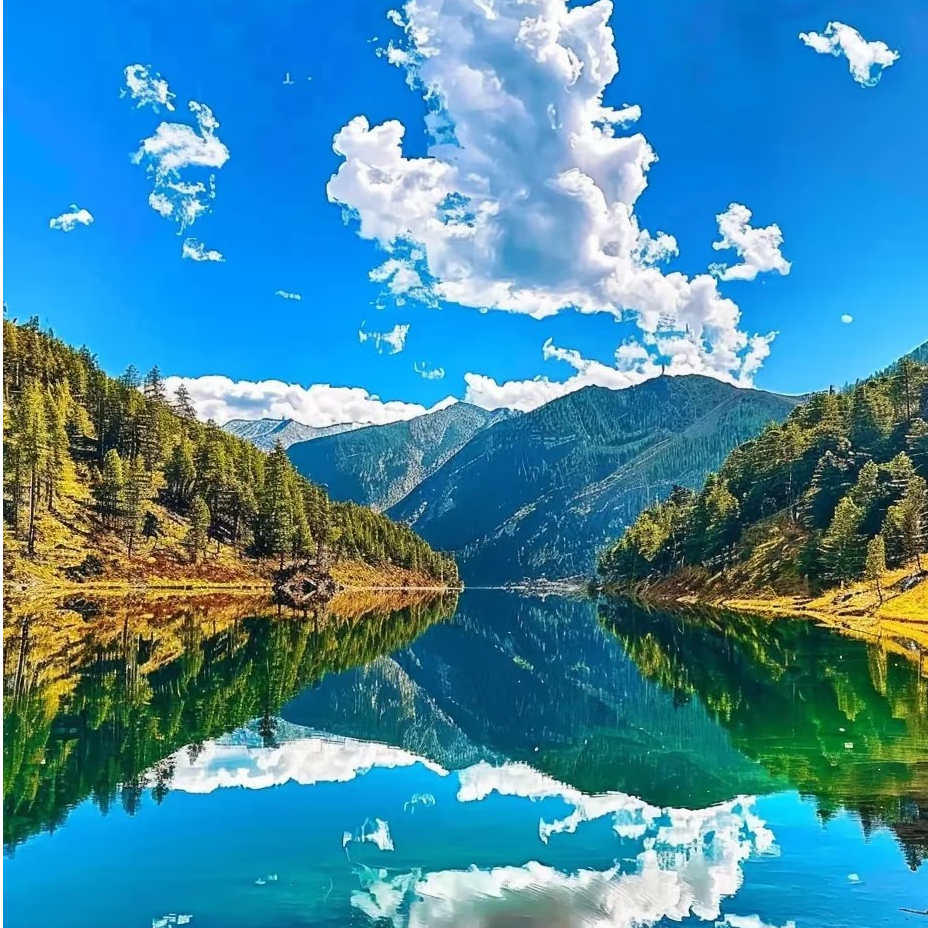 抖音商城特惠专享 蓝天白云大自然枫林湖泊有山有水美丽景明信片