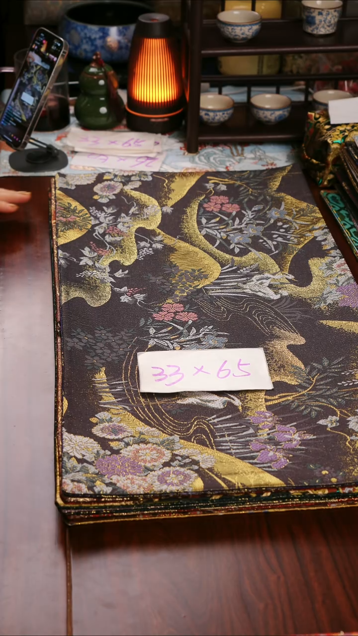 【西阵织金枝白鹭紫双面】中国风干泡织锦茶席33*65