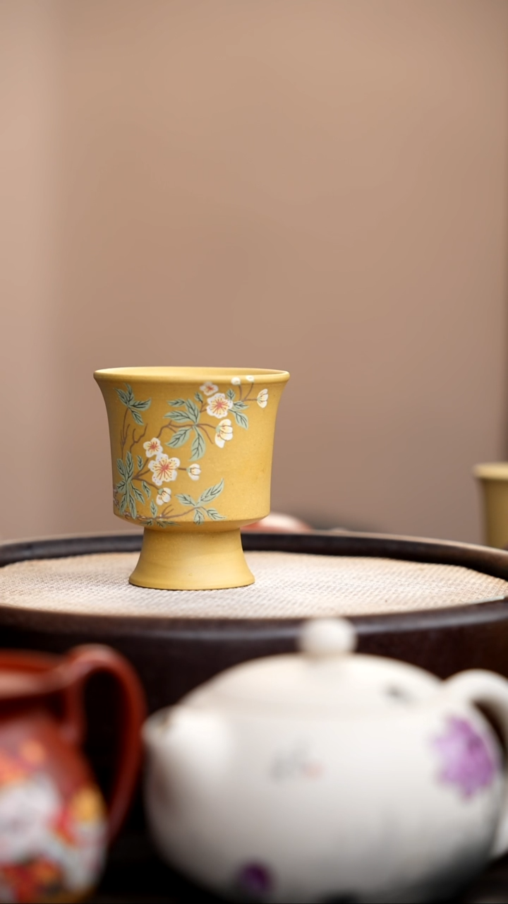茶壶紫砂本山段高脚杯泥绘花