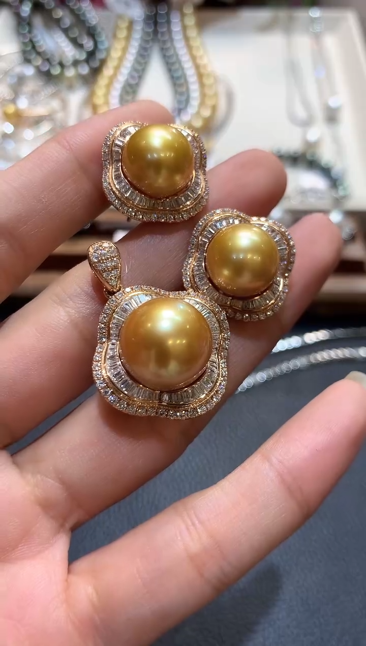 18K金镶嵌耳饰海水珍珠阿****馆n107吊坠+耳饰