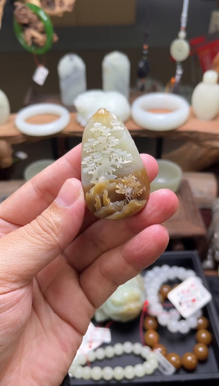 【闪购商品】和田玉手把未镶嵌且末糖青白 山水