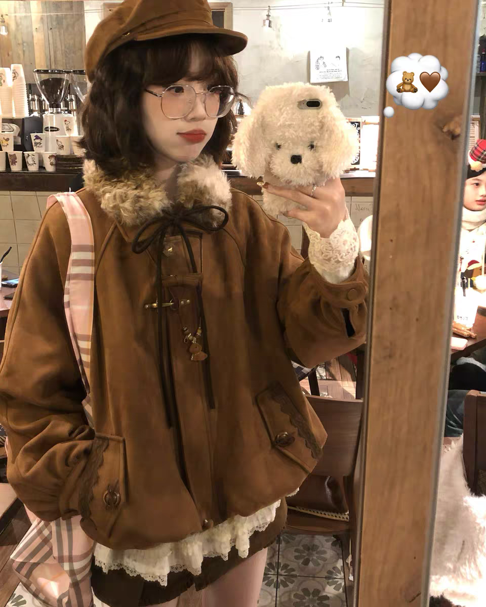 秋冬季美拉德氛围感毛毛领保暖夹克外套显瘦韩版时尚短裙两件套装