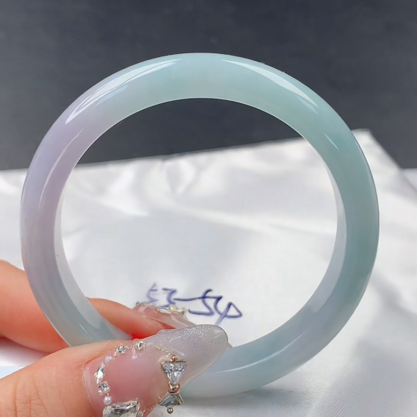 【精典翡翠精选】抖音基地发货 天然缅甸A货翡翠手镯正圈梦幻蓝紫色