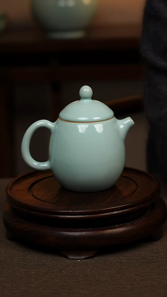 瓷片天青色全手工大龙蛋壶380ml微瑕不带礼盒