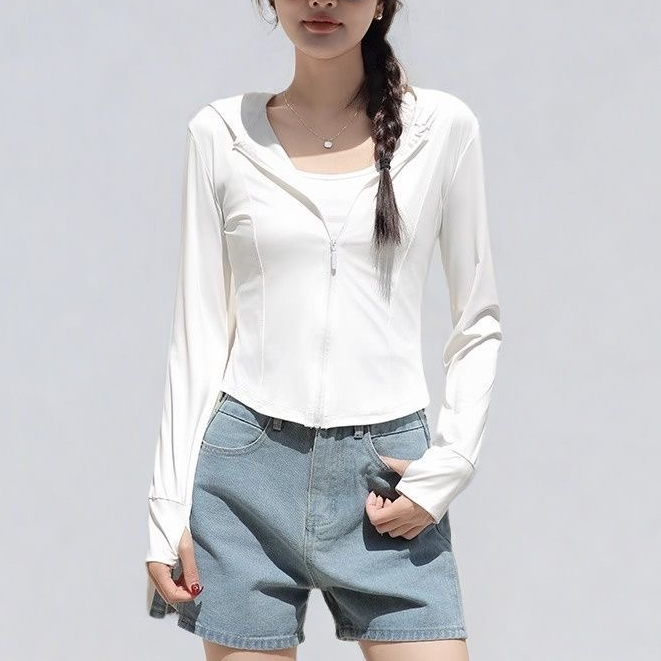 韩版带帽防晒衣女款夏季小个子防紫外线套装冰丝白色外套薄款2529