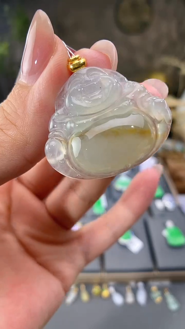 吊坠(不含链)18K金镶嵌翡翠佛公