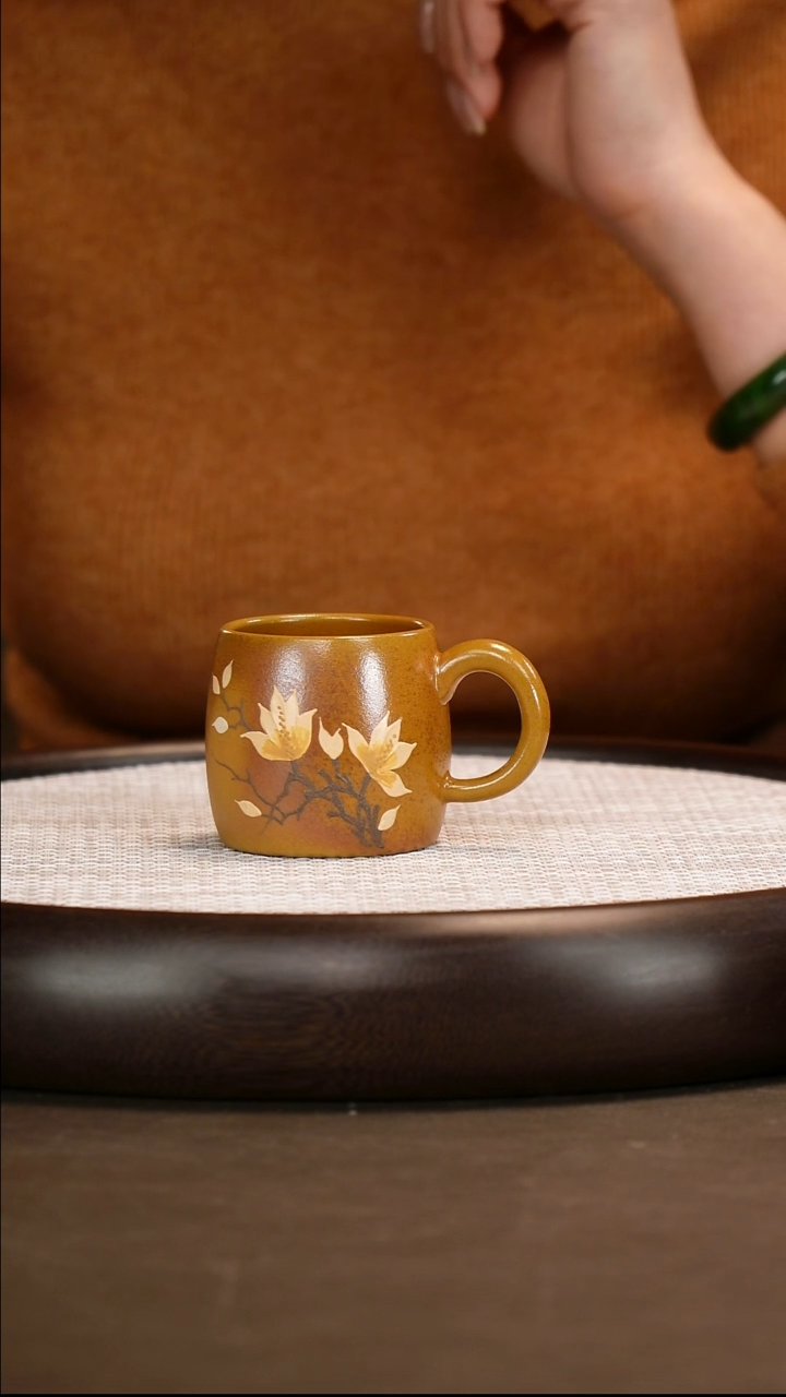 紫砂茶具黄金段柴烧玉兰杯