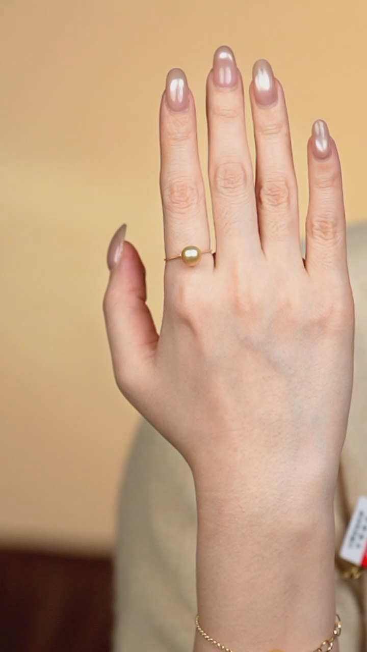 18K金镶嵌戒圈海水珍珠7-8金珠戒指