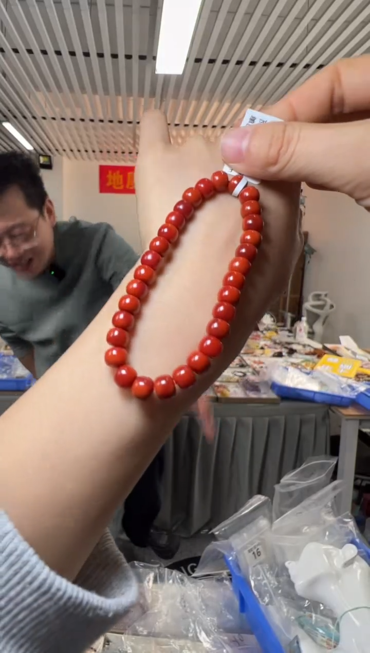 【闪购商品】南红玛瑙手串未镶嵌约7mm瓦西料牛血红南红老型珠单圈