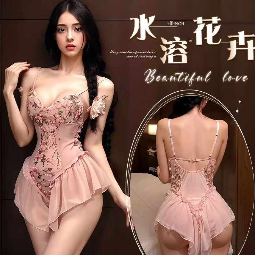 深夜限定/纯欲深v花蔓连体睡衣性感聚拢修身时尚家居服A132