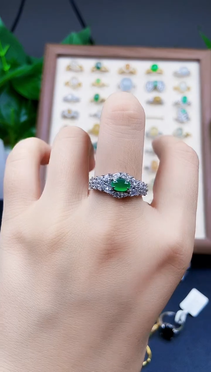 翡翠戒指银S925镶嵌21