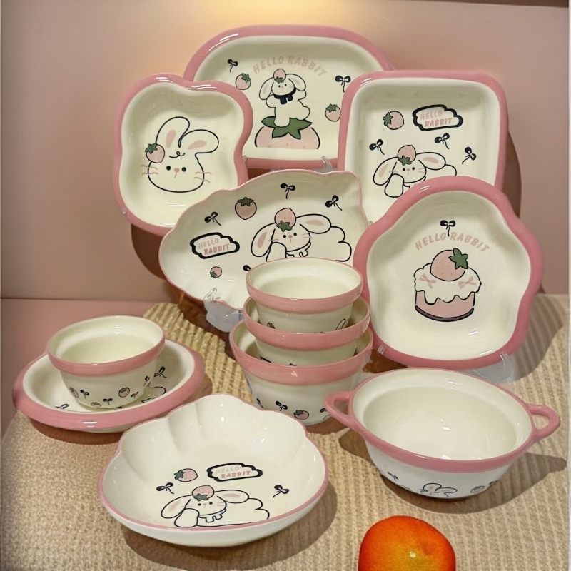 套装12件套  粉色少女心日式精致餐具  
