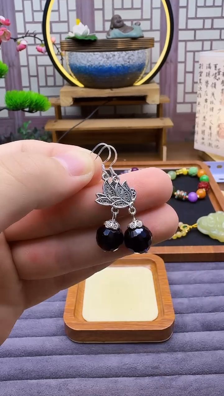 紫晶耳饰银S925镶嵌E12