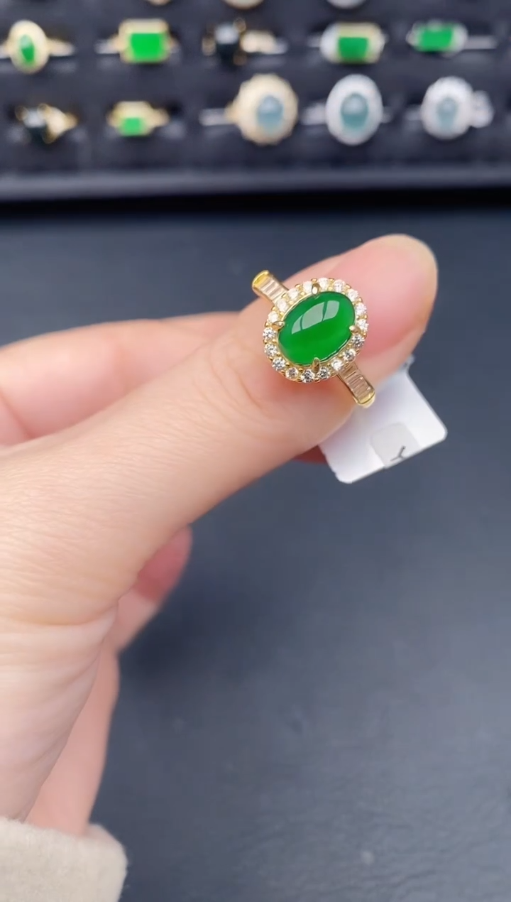 银S925镶嵌戒指翡翠天然a货翡翠23