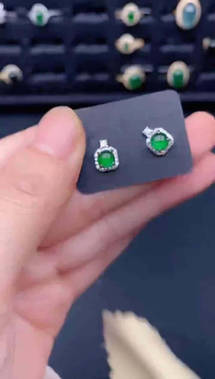 银S925镶嵌翡翠耳饰天然a货翡翠186