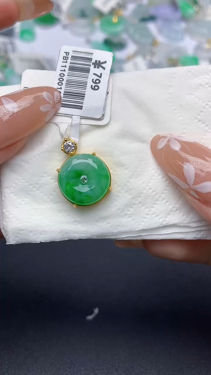 颈饰银S925镶嵌翡翠天然缅甸a货翡翠百元以上9元证书费自理