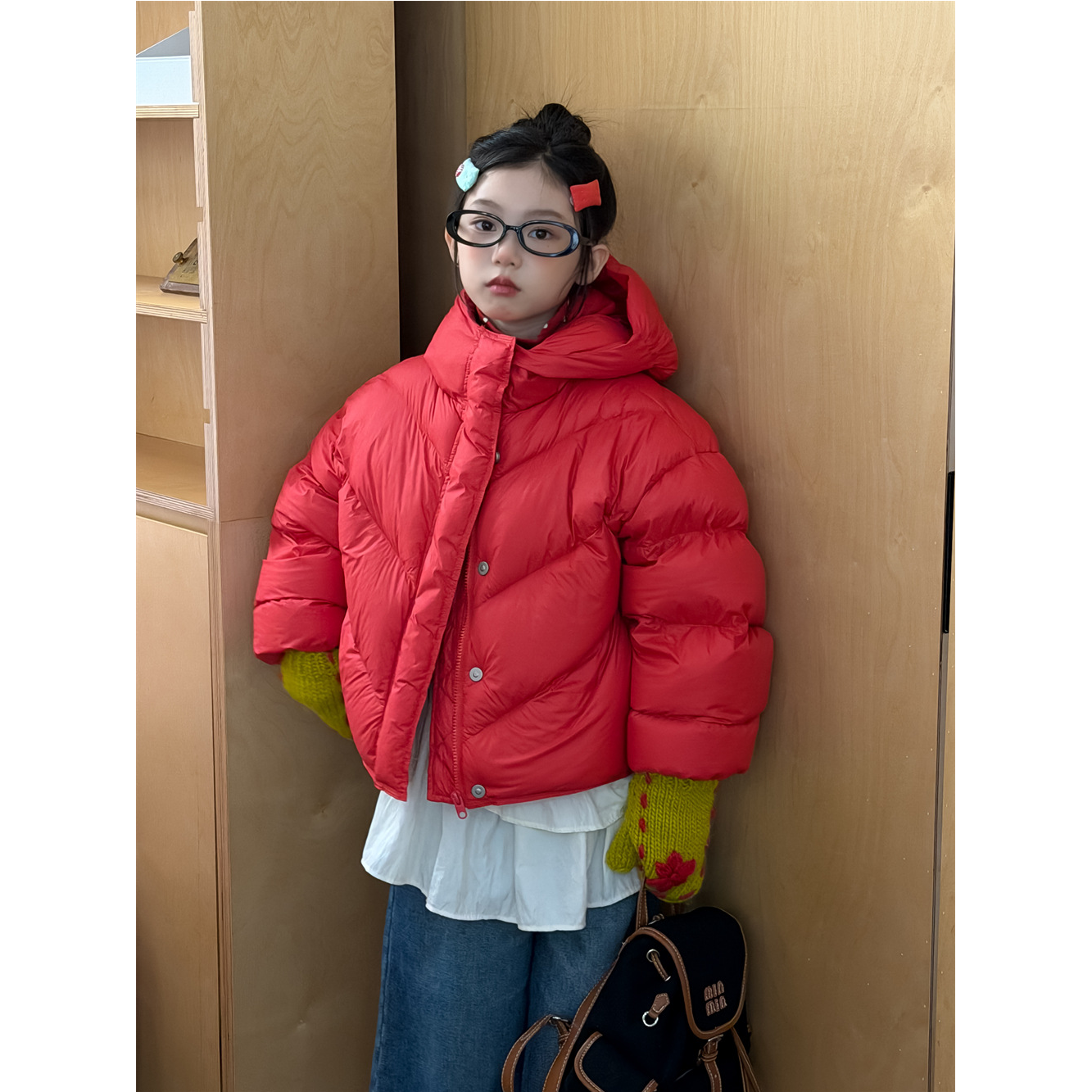 冬季新款韩版男童女童奶油色连帽白鸭绒面包羽绒服加厚保暖潮