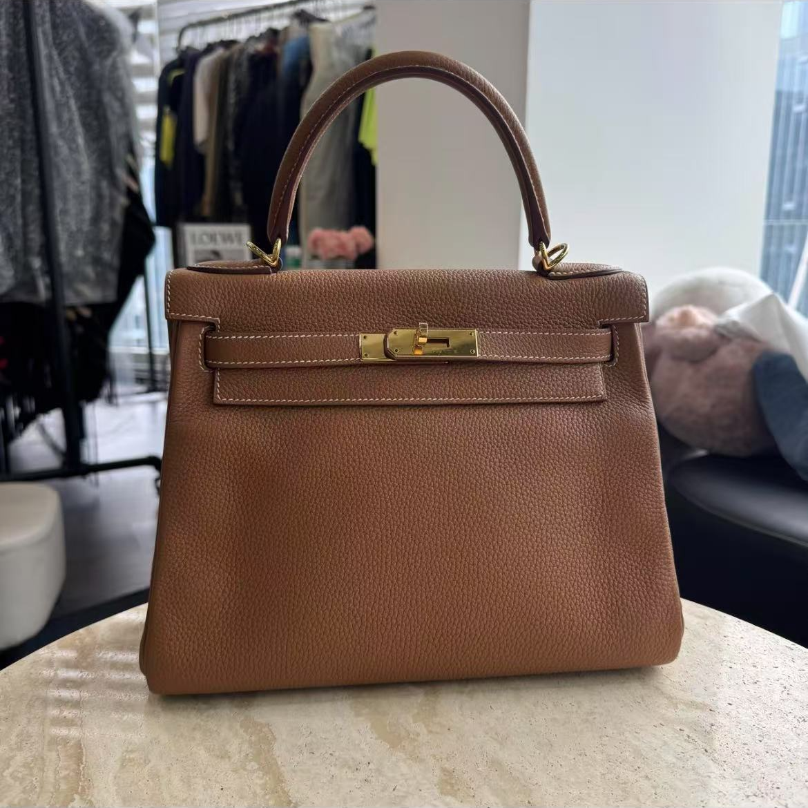 95新 Hermes/爱马仕  kelly28 金棕色 金扣 togo D刻