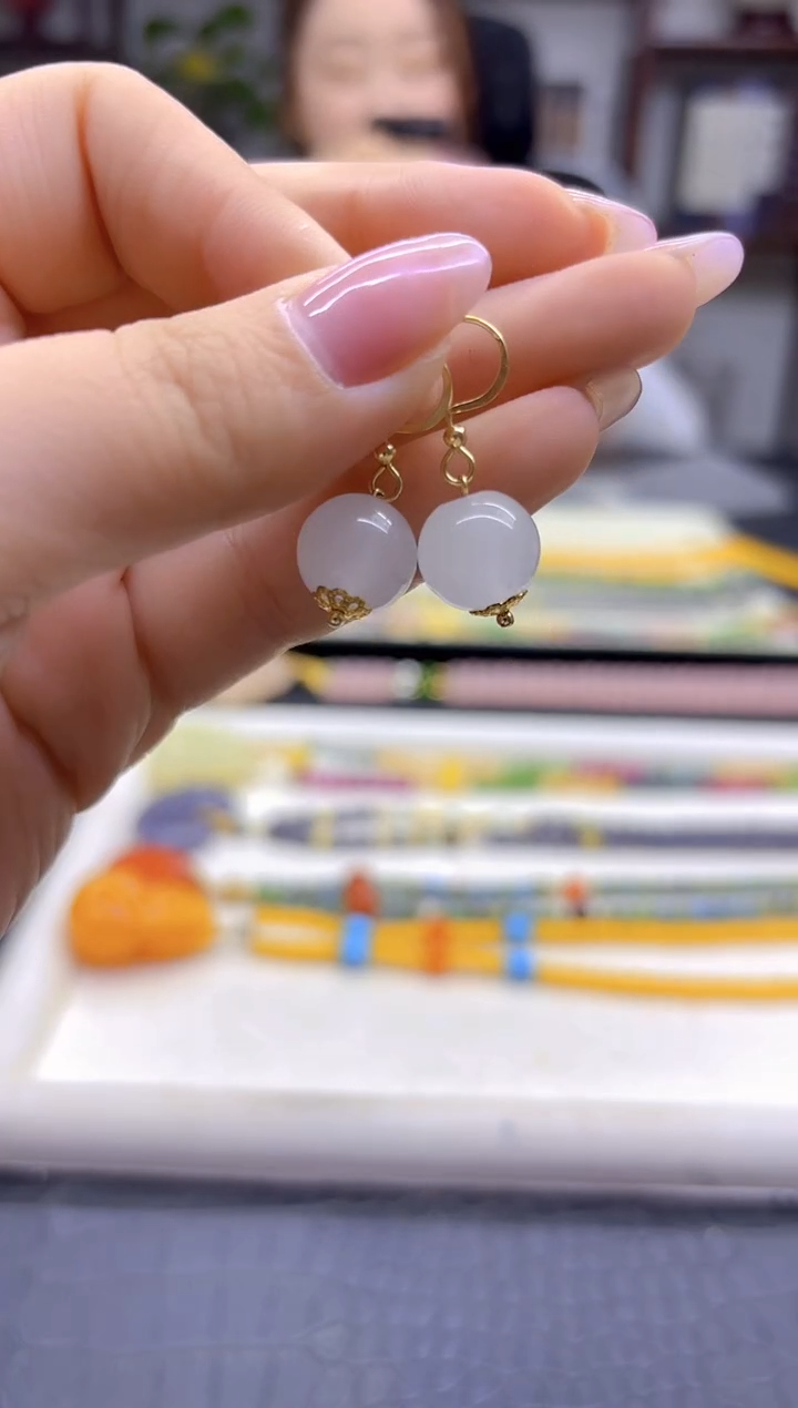 14K金镶嵌和田玉耳饰DIY款E04