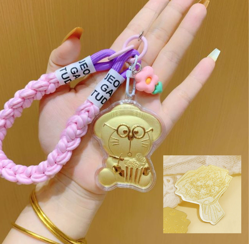 含金工艺品机器猫花花套装挂件