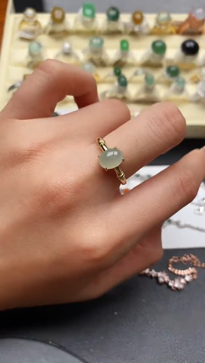 【闪购商品】翡翠戒指银S925镶嵌缅甸翡翠2  10+6