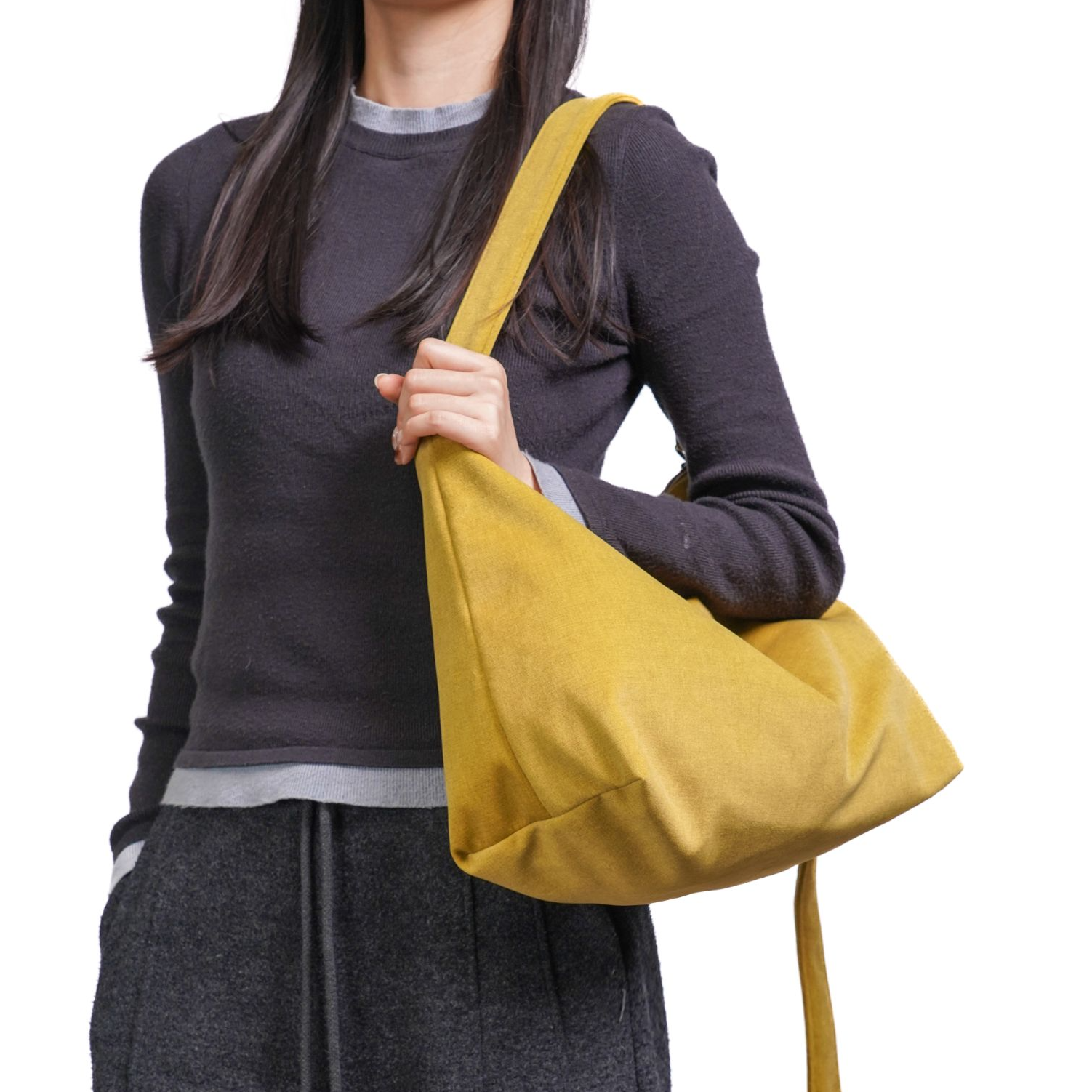 无则艺【绒布宽肩带】芥末黄这家布包很艺术原创印花多用男女通用