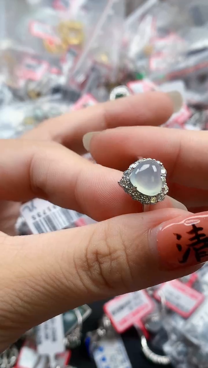 银S925镶嵌戒指翡翠天然A货缅甸翡翠