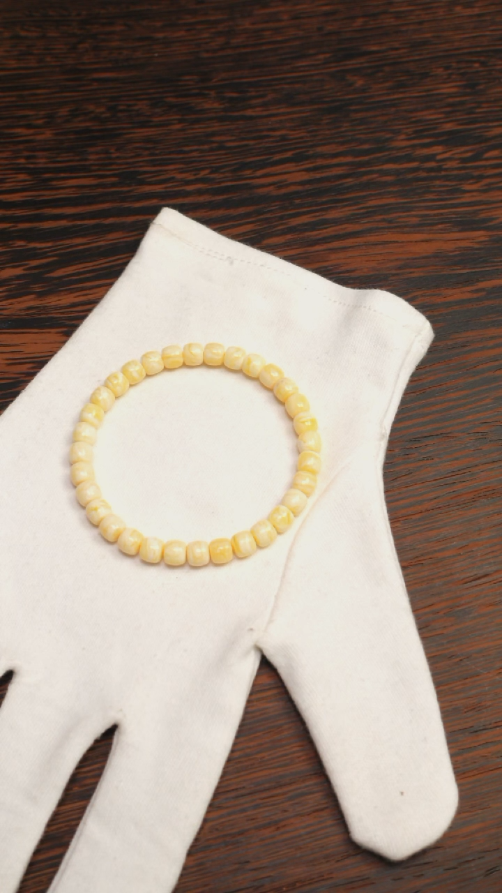 【闪购商品】蜜蜡手链未镶嵌2563/6.5mm黑金标白蜡手串