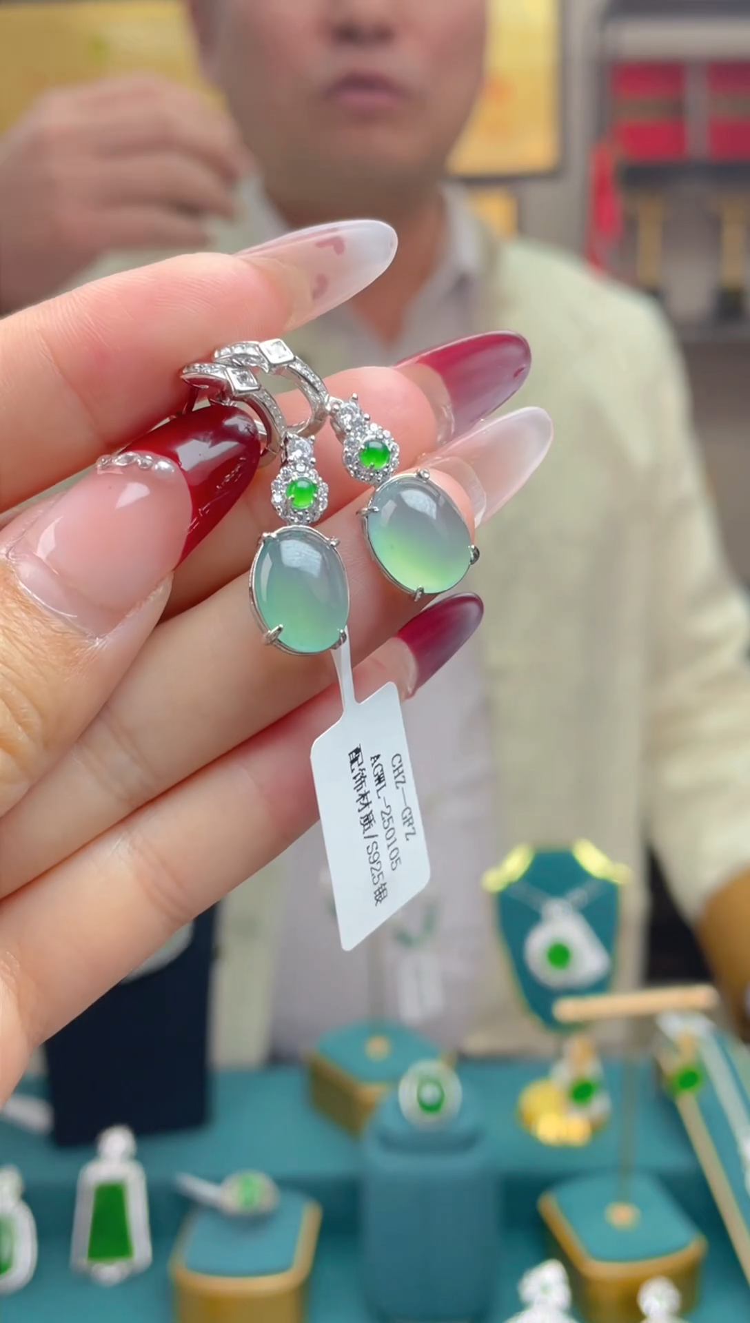 【闪购商品】翡翠耳饰银S925镶嵌天然A货翡翠多样性发一