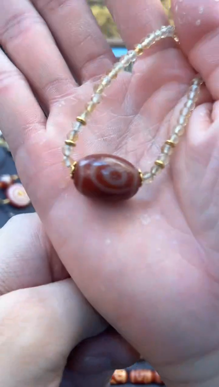 玛瑙/玉髓未镶嵌颈饰美泓红肉二眼锁骨链