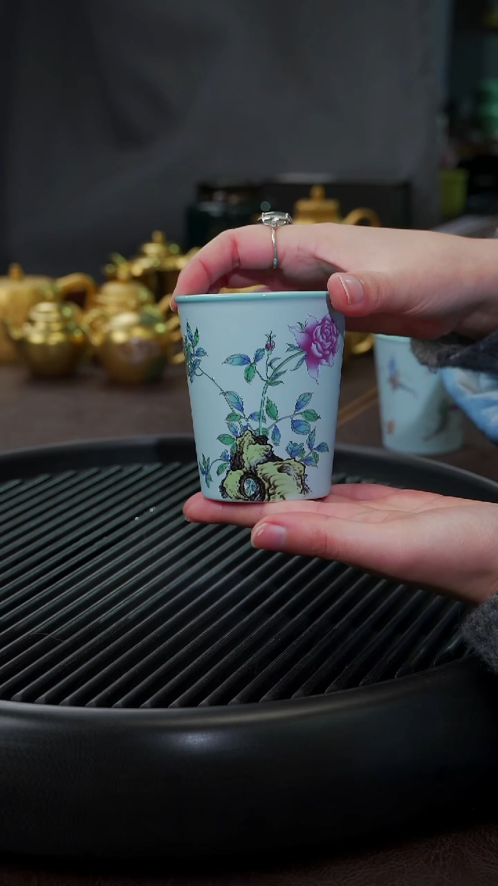 【闪购商品】杯【宜景窑天缥色】手绘可乐杯