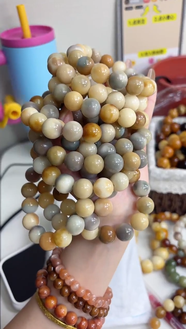 手串菩提根/象牙果沐l64芋圆玉化圆珠14mm手串随机