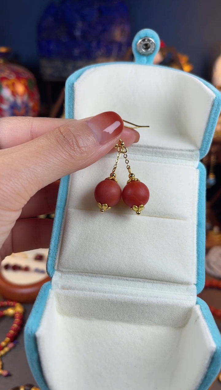 【闪购商品】南红玛瑙耳钩银S925镀金镶嵌耳钩