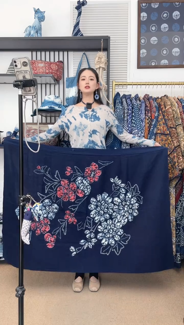 【闪购商品】涂色花古法冷染白族扎染手工裹裙90cm