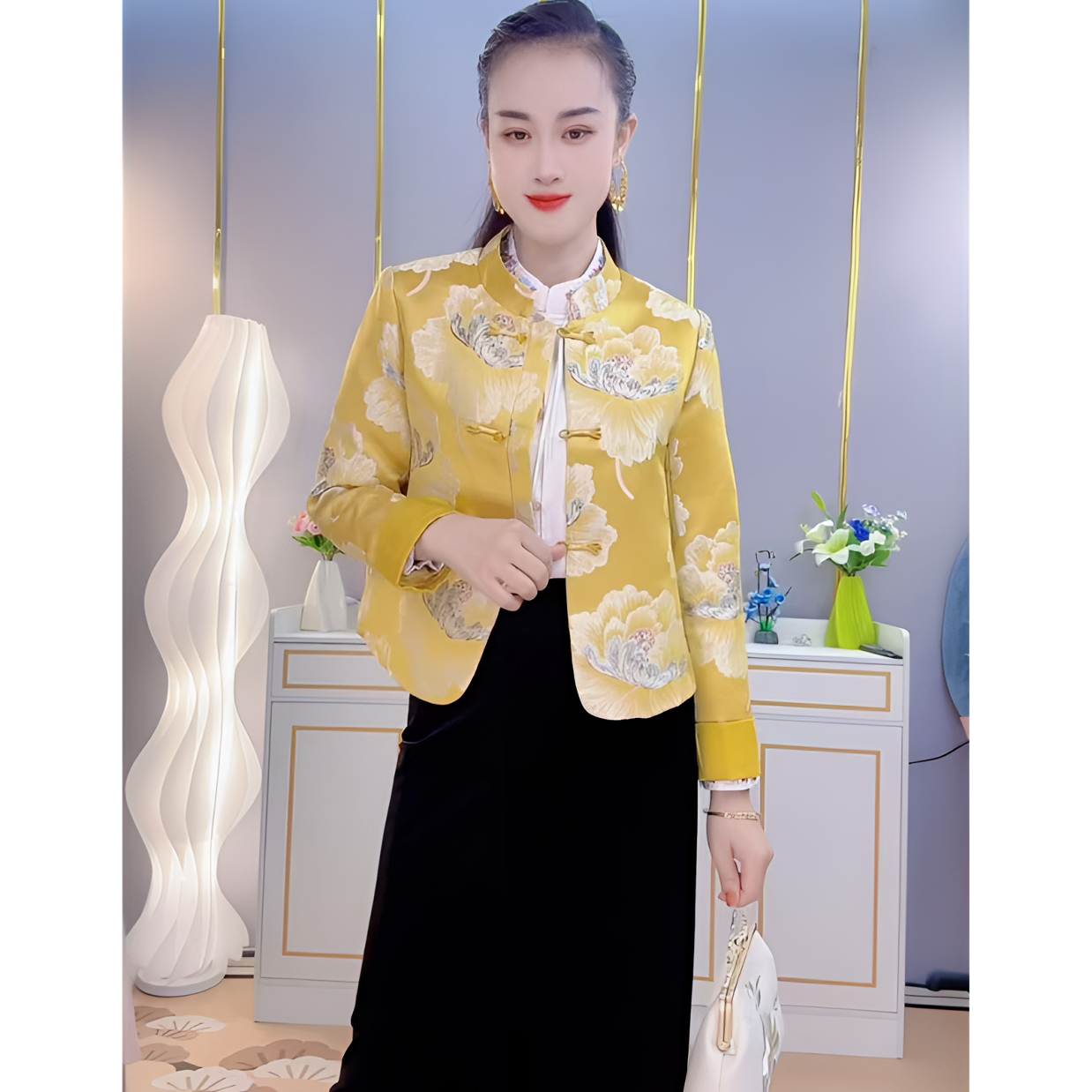 【提提专属】新中式国风外套女春秋新款雅气质短款提花刺绣立领外套