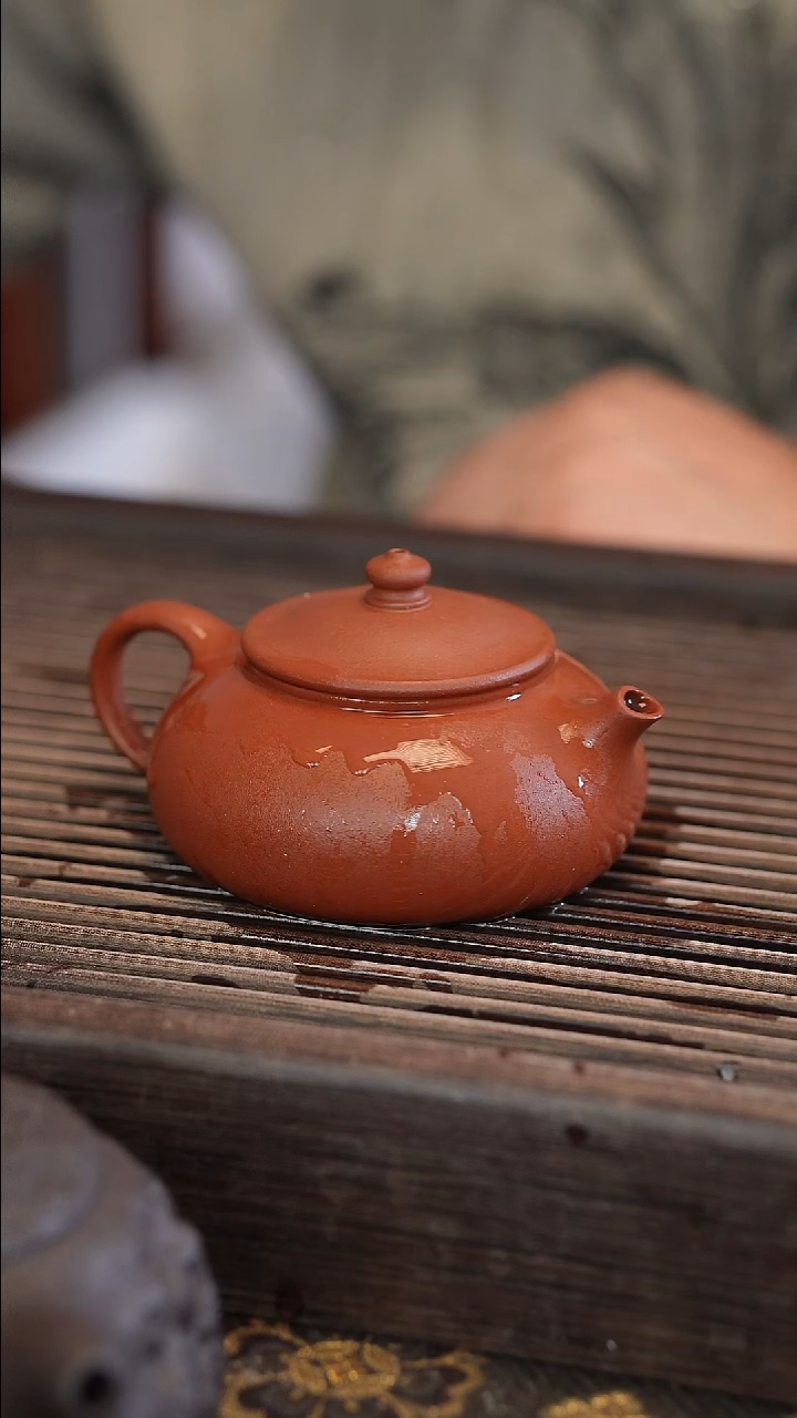 茶壶紫砂寒江 北红赤铁 半手工 170cc