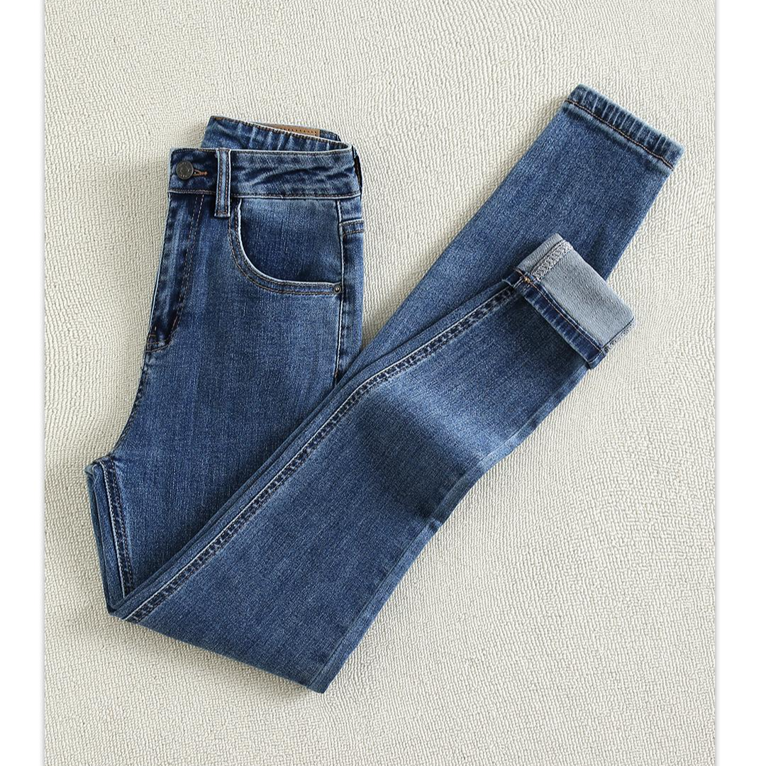 雪千羽高腰小脚牛仔裤女2025秋季新款修身显瘦弹力加绒紧身铅笔裤