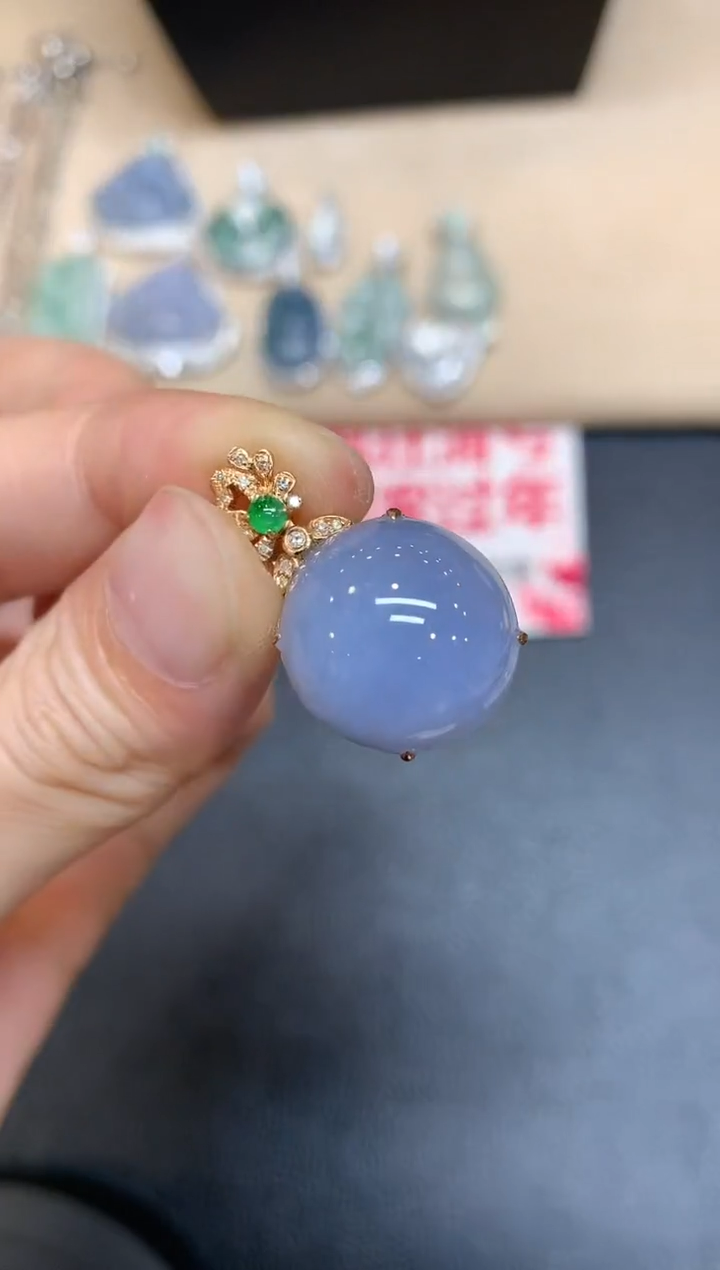 【闪购商品】翡翠吊坠(不含链)18K金镶嵌蛋面【无服务费