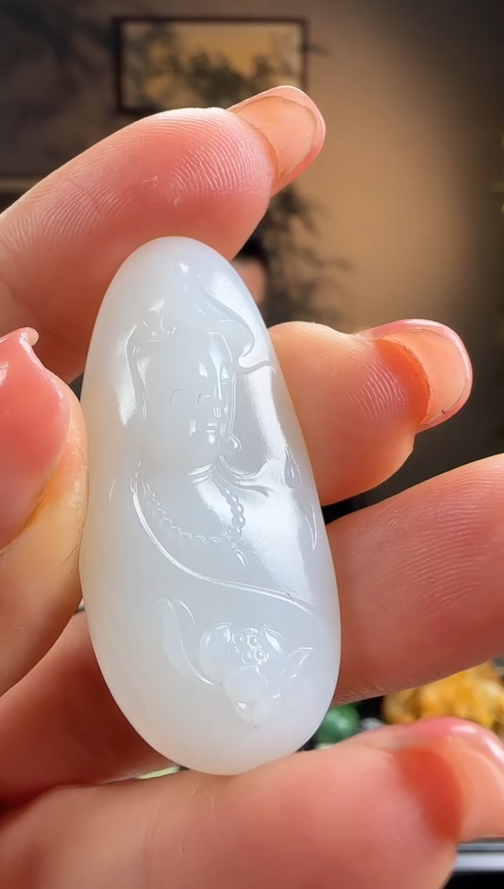 【闪购商品】和田玉未镶嵌吊坠羊脂白玉观音h270