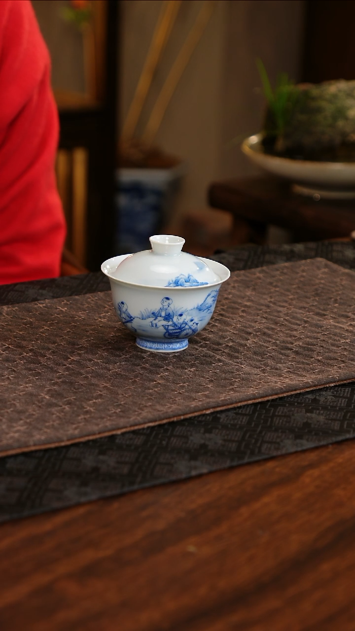 【闪购商品】摆件童趣推板车盖碗