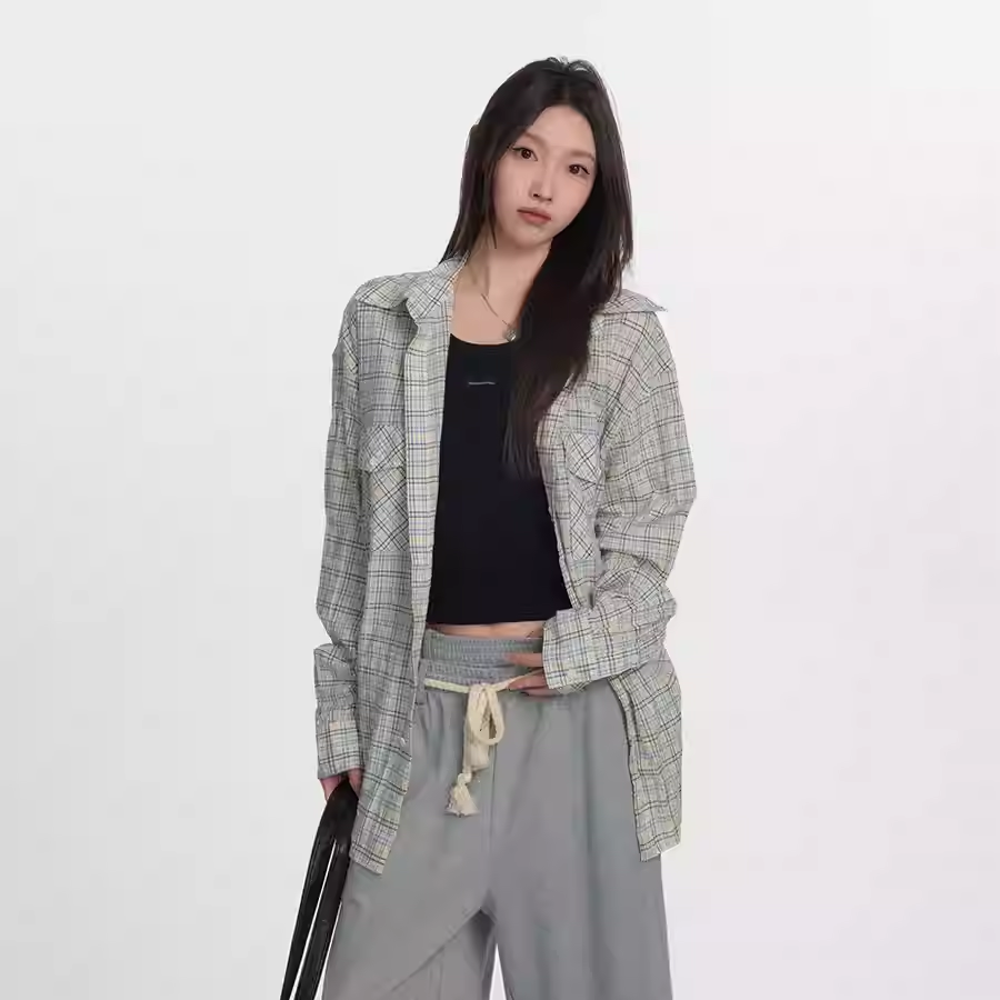 BASEMENT FG 美式复古格子衬衫女宽松休闲衬衣外套 252070118073