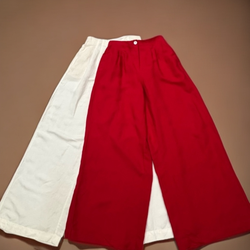 英姿推荐【小刺绣亚麻阔腿裤】舒适透气大牌气质休闲亚麻裤0277