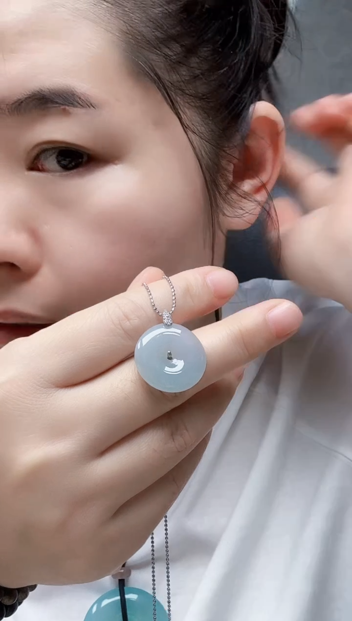 颈饰银S925镶嵌翡翠翡翠平安扣吊坠（不含链）